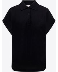Saint Laurent - Cap-Sleeved Polo T-Shirt With Embroidered-Logo - Lyst