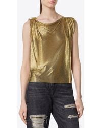 Versace - Draped Metallic Knit Top With Safety Pin - Lyst