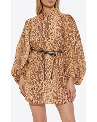 Zimmermann - Leopard-Print Puff-Sleeve Mini Dress - Lyst