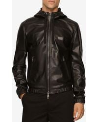 Dolce & Gabbana - Logo Plaque Hooded Leather Jacket - Lyst