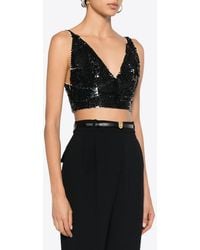 P.A.R.O.S.H. - Grand V-Neck Sequined Cropped Top - Lyst