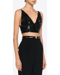 P.A.R.O.S.H. - Grand V-Neck Sequined Cropped Top - Lyst