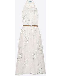 Prada - Floral Embroidered Silk Midi Dress - Lyst