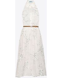 Prada - Floral-Embroidered Silk Midi Dress - Lyst