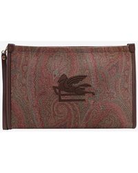 Etro - Medium Paisley Embroidered Logo Pouch - Lyst