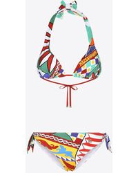 Dolce & Gabbana - Carretto Print Padded Triangle Bikini - Lyst