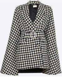 GIUSEPPE DI MORABITO Gingham Belted Cape-style Wool Coat - Black