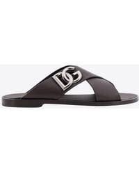 Dolce & Gabbana - Dg Logo Calf Leather Sandals - Lyst