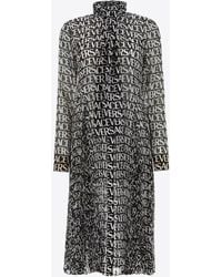 Versace - Silk Logo Print Midi Shirt Dress - Lyst