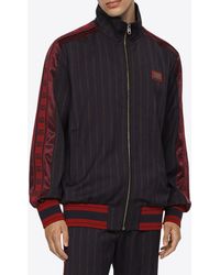 Dolce & Gabbana - Pinstripe Zip-Up Jacket With Logo Plaque - Lyst