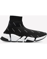 Balenciaga - Speed 2.0 All-Over Logo Stretch Knit Sneakers - Lyst