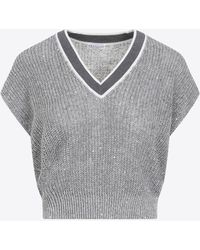 Brunello Cucinelli - Cropped V-Neck Sweater Vest - Lyst