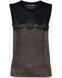 Dolce & Gabbana - Crewneck Top With Lace Inserts - Lyst