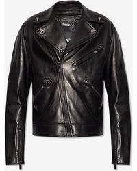 Versace - Leather Zip-Up Biker Jacket - Lyst