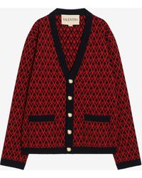 Valentino - Toute La V Jacquard Wool Cardigan - Lyst