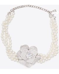 Self-Portrait - Crystal Flower Pearl Choker - Lyst