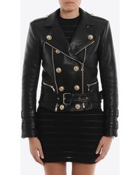 Balmain - Buttoned Leather Biker Jacket - Lyst