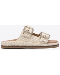 Alibi - Greta Crystal Buckle Raffia Sandals - Lyst