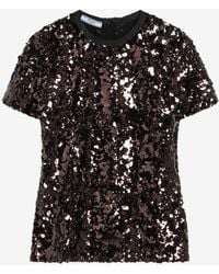 Prada - Sequin Embellished Crewneck T-Shirt - Lyst