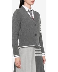 Thom Browne - 4-Bar Stripes Intarsia Knit Wool Cardigan - Lyst