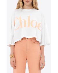 Chloé - Logo Print Oversized Cropped T-Shirt - Lyst