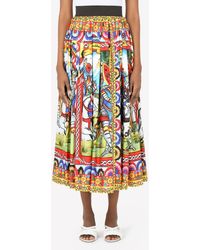 Dolce & Gabbana - Carretto Print Pleated Silk Twill Midi Skirt - Lyst