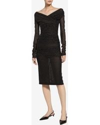 Dolce & Gabbana - Polka Dot Print Draped Tulle Midi Dress - Lyst