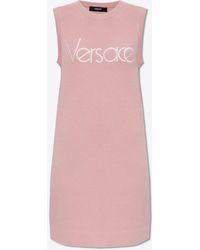 Versace - Logo Embroidered Mini Rib Knit Dress - Lyst