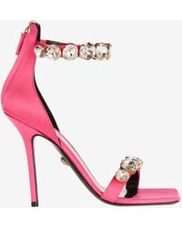 Versace - 85 Crystal-Embellished Satin Sandals - Lyst