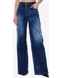 DSquared² - Distressed Wide-Leg Jeans - Lyst