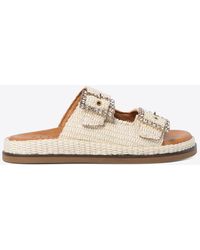 Alibi - Greta Crystal Buckle Raffia Sandals - Lyst