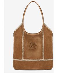 Miu Miu - Ivy Logo Suede Tote Bag - Lyst