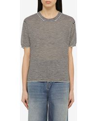 Roberto Collina - Linen-Blend Striped T-Shirt - Lyst