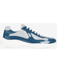 Prada - Calf Leather And Mesh Sneakers - Lyst
