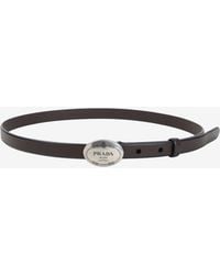 Prada - Oval-Shaped Logo Buckle Leather Belt - Lyst