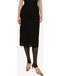 Dolce & Gabbana - High-Waist Lace Midi Skirt - Lyst