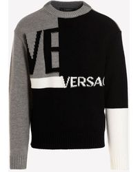 Versace - Logo Print Color-Block Knitted Sweater - Lyst