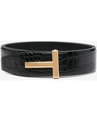 Tom Ford - T Plaque Croc-Embossed Leather Belt - Lyst