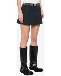 Miu Miu - Pleated Mini Skirt With Embroidered-Logo - Lyst