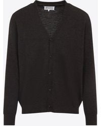 Maison Margiela - Wool Cardigan With Suede Elbow Patch - Lyst