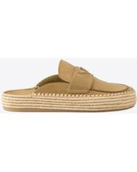 Prada - Triangle Logo Espadrille Suede Mules - Lyst