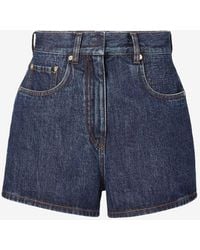 Fendi - Logo Patch Mini Denim Shorts - Lyst