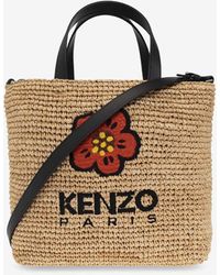 KENZO - Small Raffia Boke Flower Top Handle Bag - Lyst