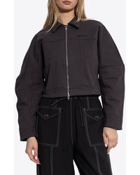 Ganni - Logo Embroidered Zip-Up Jackets - Lyst