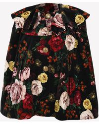 Dolce & Gabbana Floral Print Ruffled Cape - Black