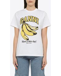 Ganni - Graphic-Print Crewneck T-Shirt - Lyst