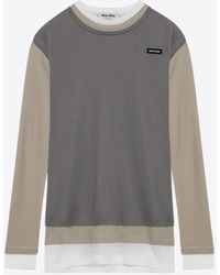 Miu Miu - Logo Patch Layered Mini T-Shirt Dress - Lyst