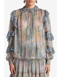 Etro - Paisley Print Silk Ruffled Blouse - Lyst