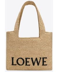 Loewe - Medium Signature Font Raffia Tote Bag - Lyst
