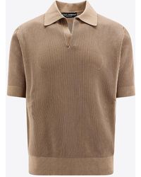 Dolce & Gabbana - Ribbed V-Neck Polo T-Shirt - Lyst